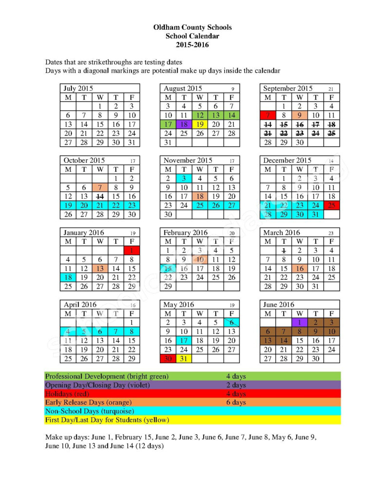 2015 2016 School Calendar South Oldham High School Crestwood KY