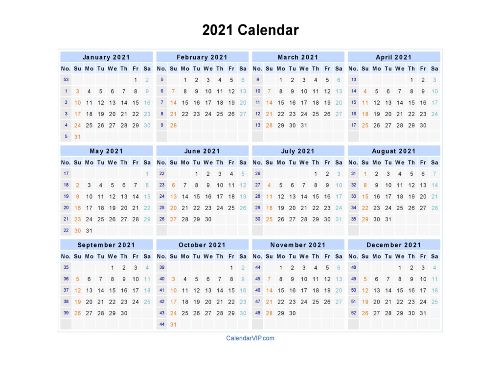 2021 Calendar Blank Printable Calendar Template In PDF Word Excel