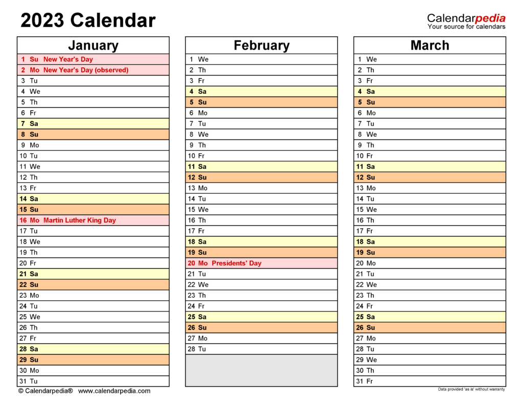 2023 Calendar Free Printable Word Templates Calendarpedia
