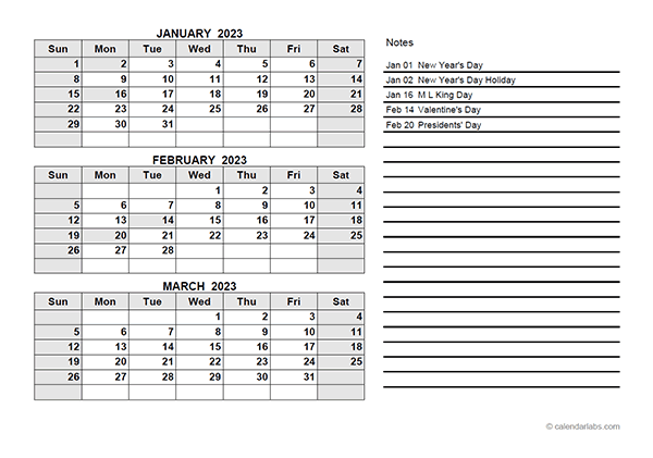 2023 Quarterly Calendar PDF Free Printable Templates