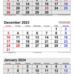 Calendar December 2023 January 2022