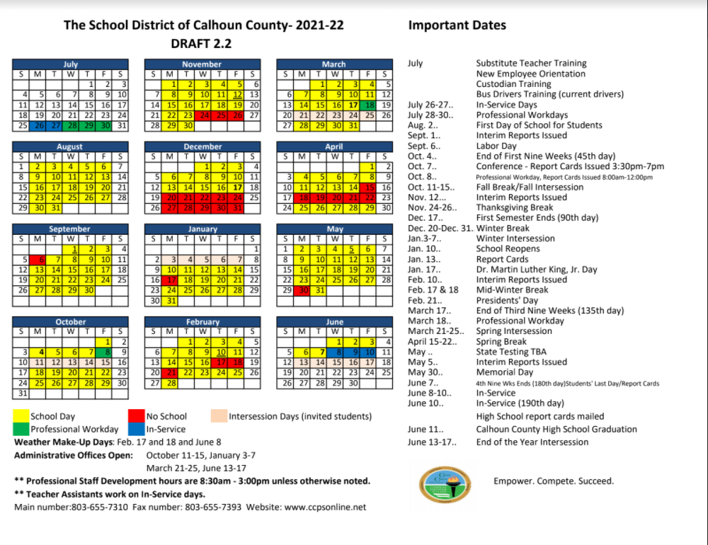 Calhoun County 2023 2022 Calendar April 2022 Calendar