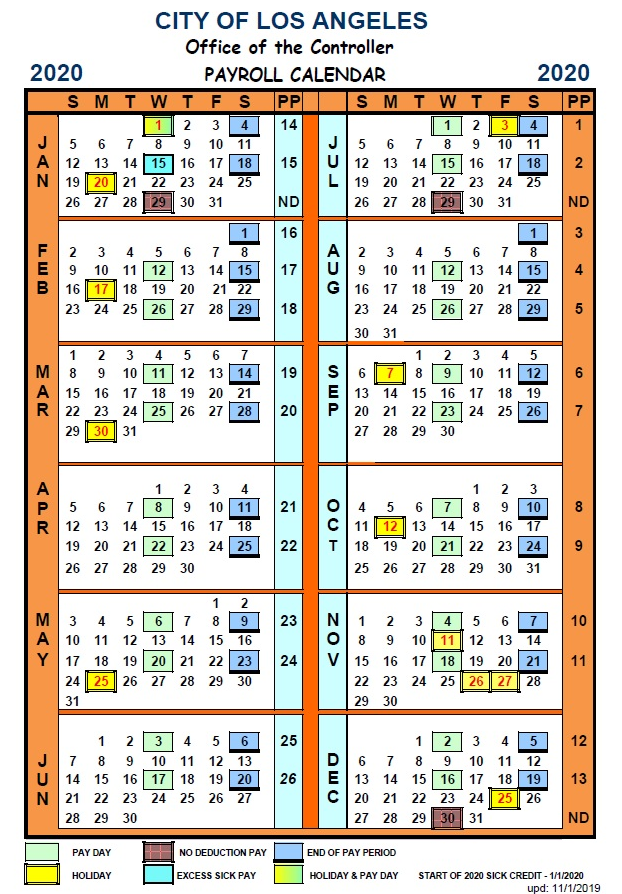 City Of Los Angeles Payroll Calendar 2021 Payroll Calendar