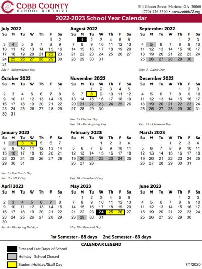 Cobb County School Calendar 2022 2023 Marietta