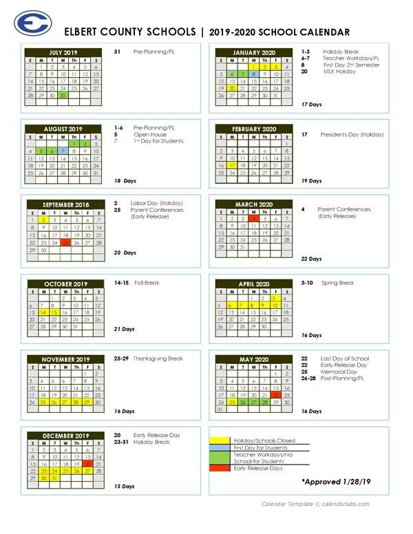 Elbert County School District Calendar 2020 And 2021 PublicHolidays us