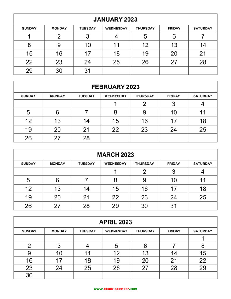 Free Download Printable Calendar 2023 4 Months Per Page 3 Pages 