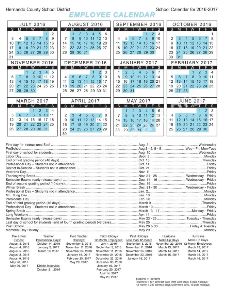 Hernando County 2018 School Calendar Printable For Free Of Cost School 