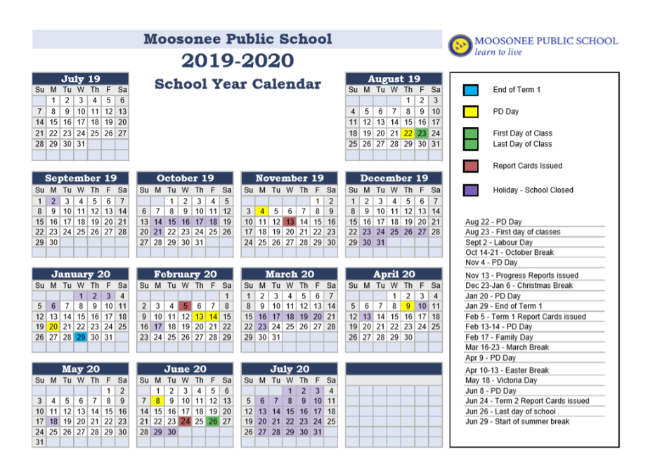 Moosonee District School Area Board Calendar 2020 PublicHolidays