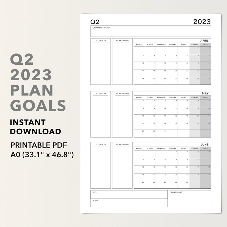 Q2 Planners 2023 Printable Quarterly Planner Wall Calendar Etsy Hong Kong
