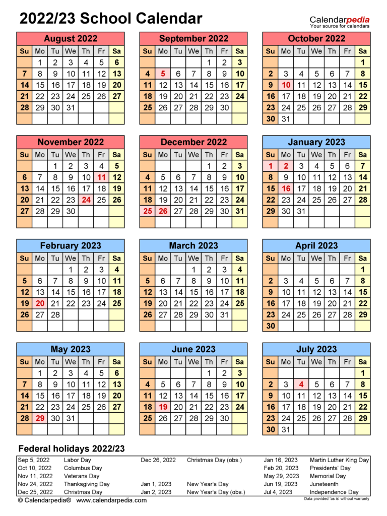 School Calendars 2022 2023 Free Printable PDF Templates
