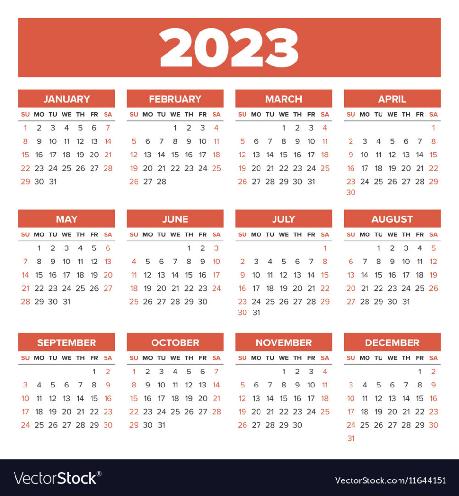 Simple 2023 Year Calendar Royalty Free Vector Image