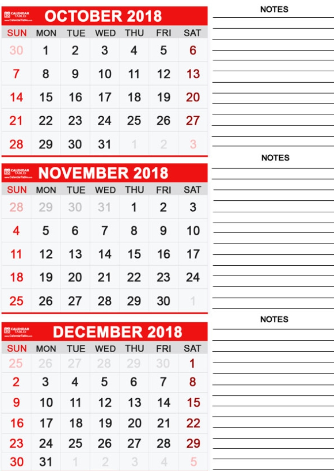 Three Monthly Calendar