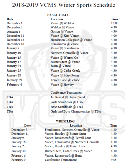 Vance County Middle School Athletics Schedules And Results