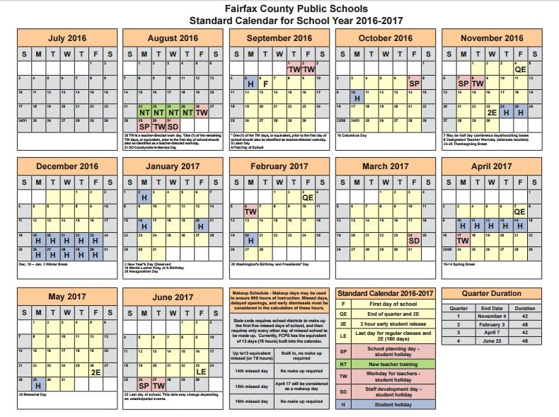16 17 FCPS Calendar