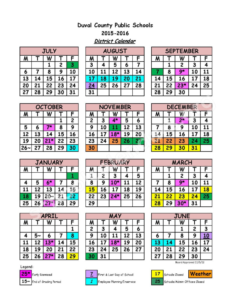 2015 2016 School Calendar Duval County Public Schools 