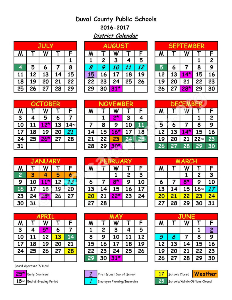 2016 2017 District Calendar Duval County Public Schools 