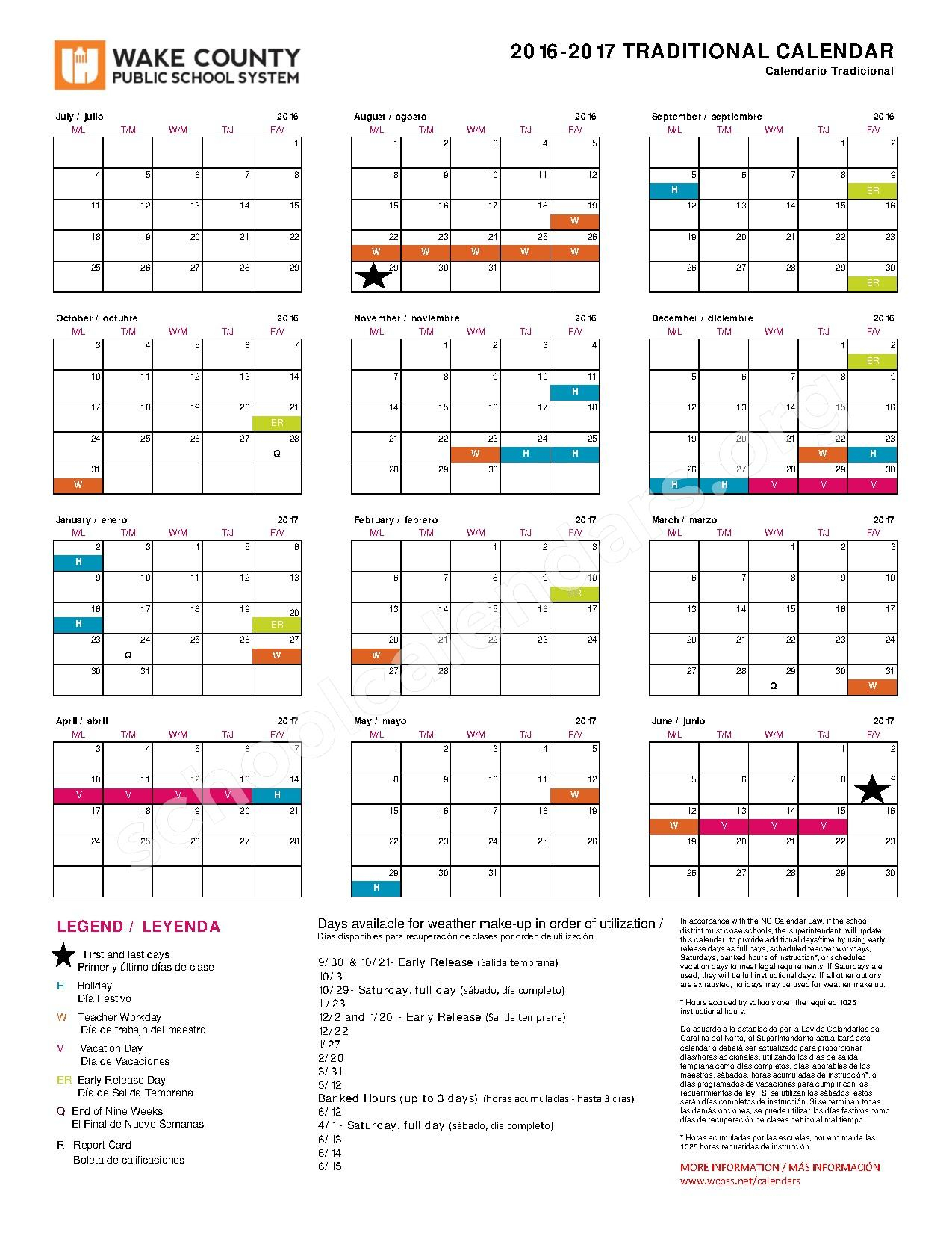 Traditional Wake County Calendar CountyCalendars net