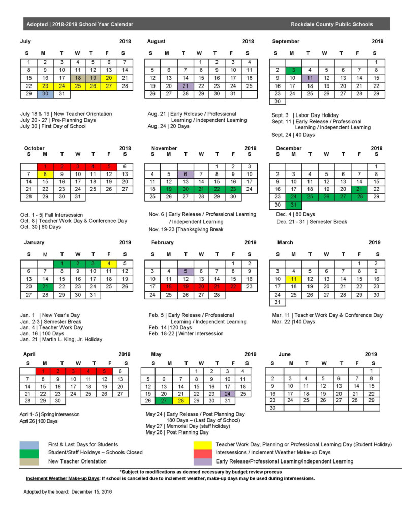 2018 19 Calendar Rockdale County Public Schools