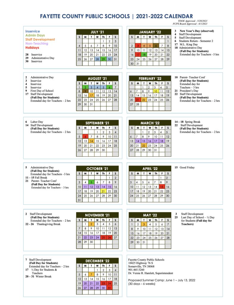 2021 22 Instructional Calendar Calendars And Events Fayette County 