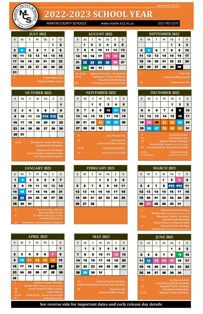 2022 2023 MCS CALENDAR Martin County Schools NC