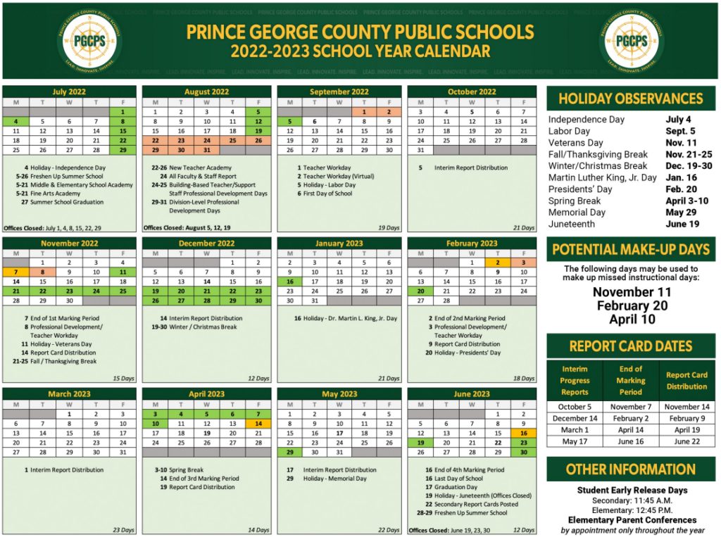 2022 23 School Year Calendar Prince George County Public Schools