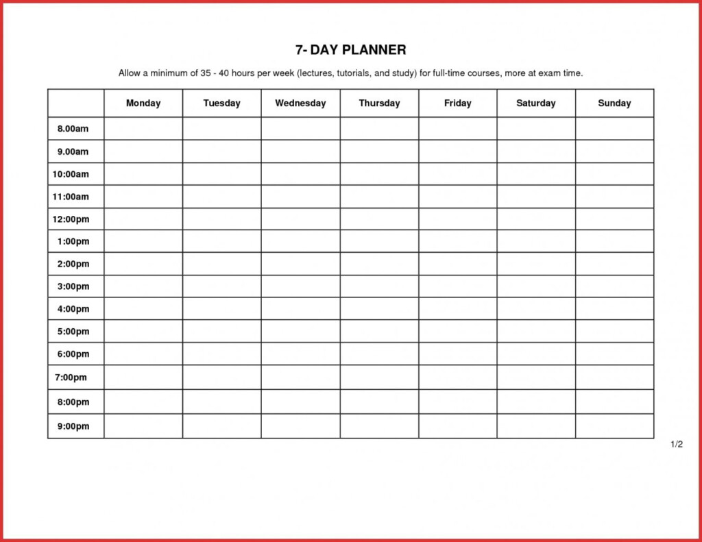 7 Day Calendar Template Word Weekly Calendar Template Weekly Planner 