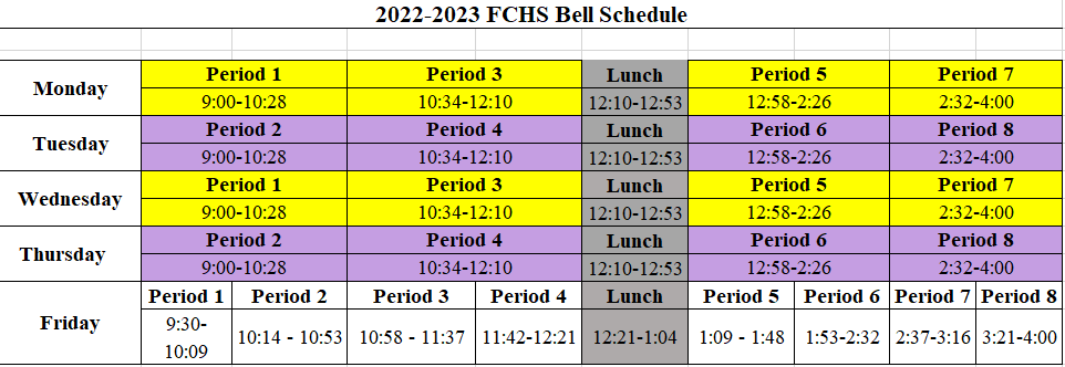 Bell Schedule Fort Collins High School