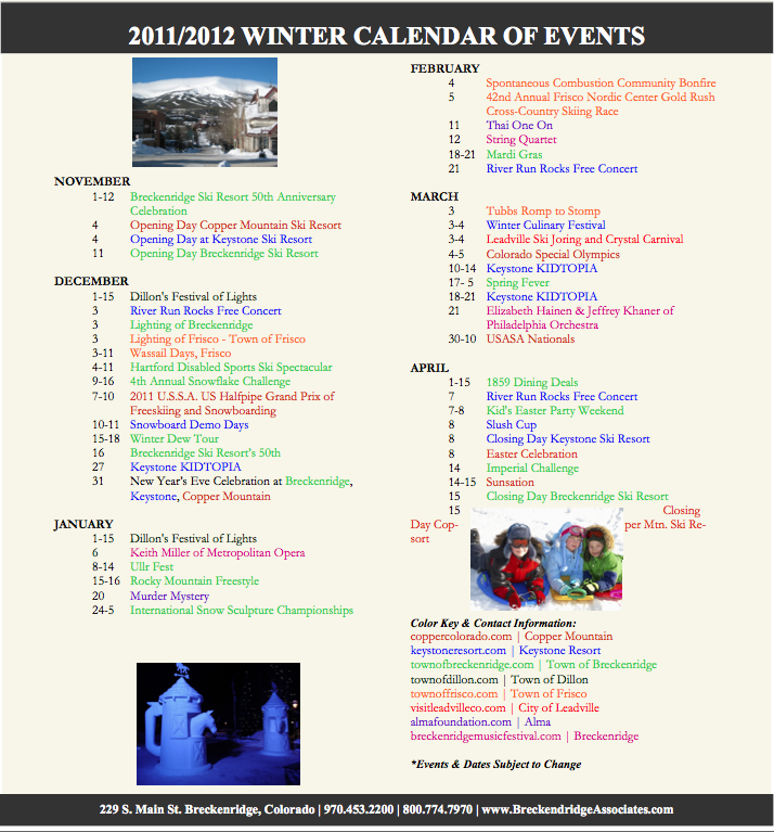 Breckenridge Summit County Events Calendar Winter 2011 2012