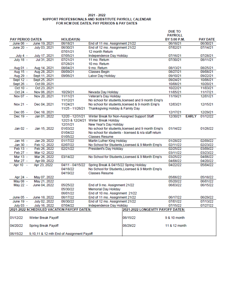 CCSD Payroll Calendar 2022 2022 Payroll Calendar