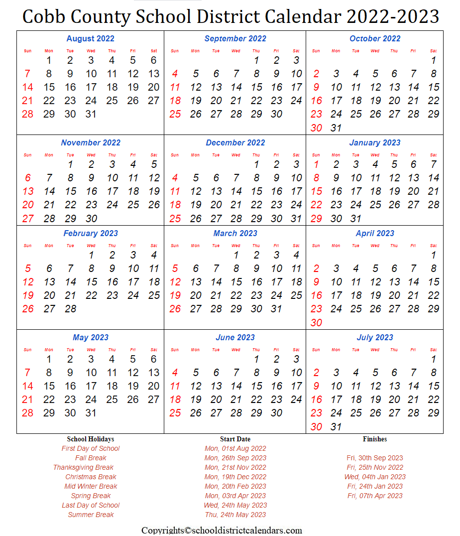 2023 Cobb County Calendar CountyCalendars