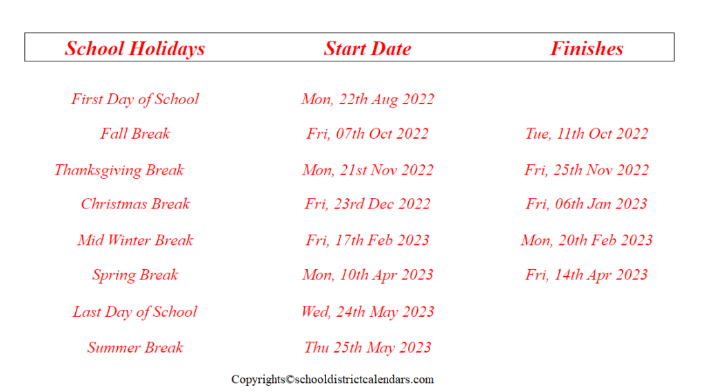 Douglas School County District 2022 2023 Calendar With Holidays