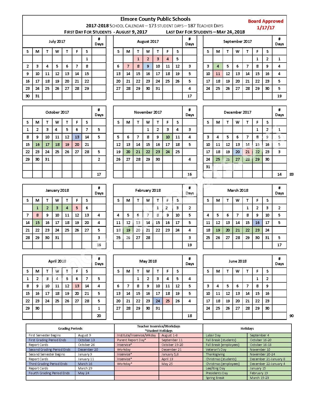 Elmore County Schools Calendars Wetumpka AL