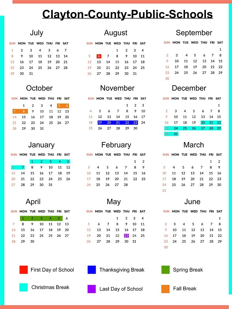 Exceptional School Calendar Clayton County School Calendar Calendar