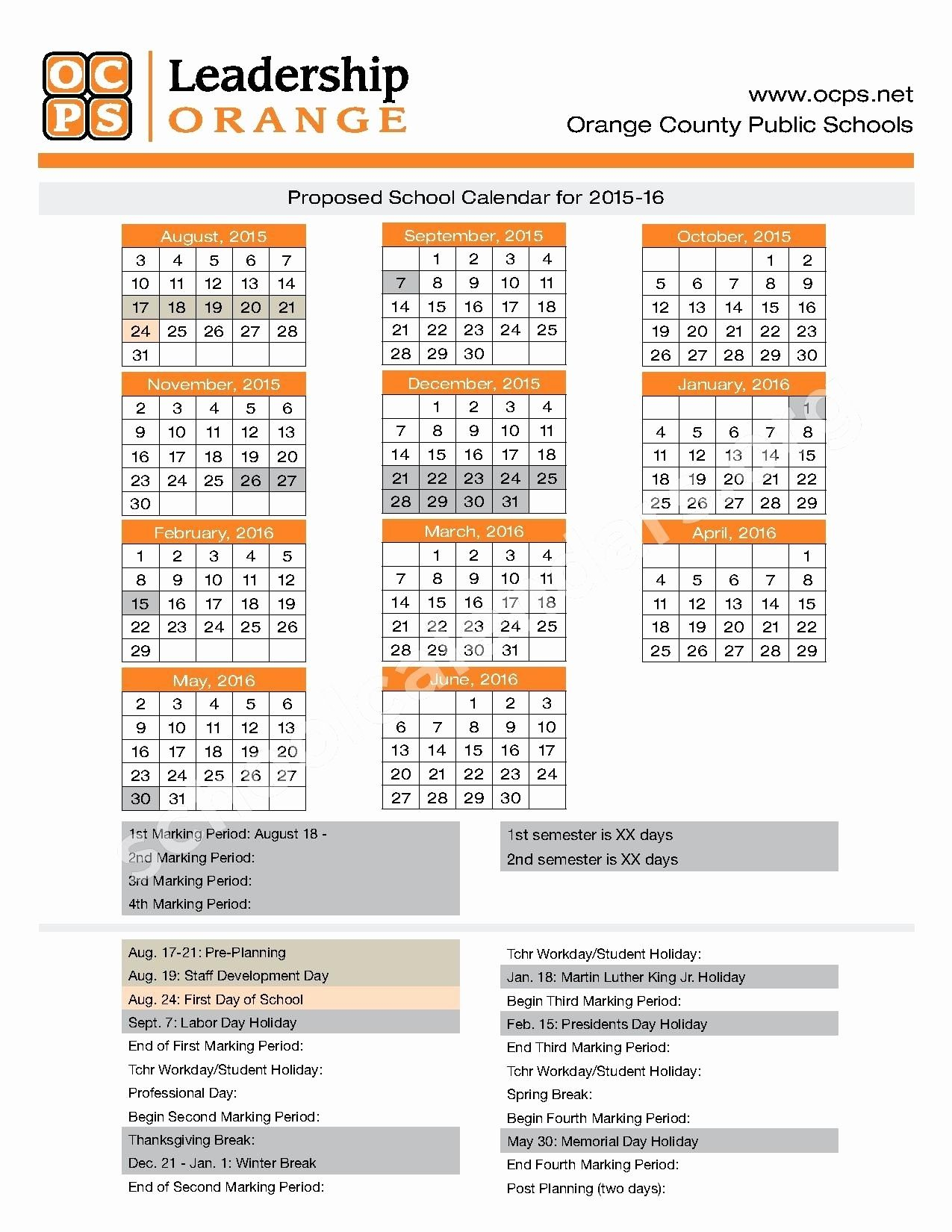 Exceptional School Calendar Orange County School Calendar Homeschool Calendar Academic Calendar