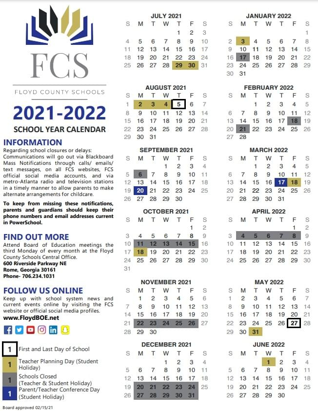 Floyd BOE Approves 2021 2022 School Calendar WRGA