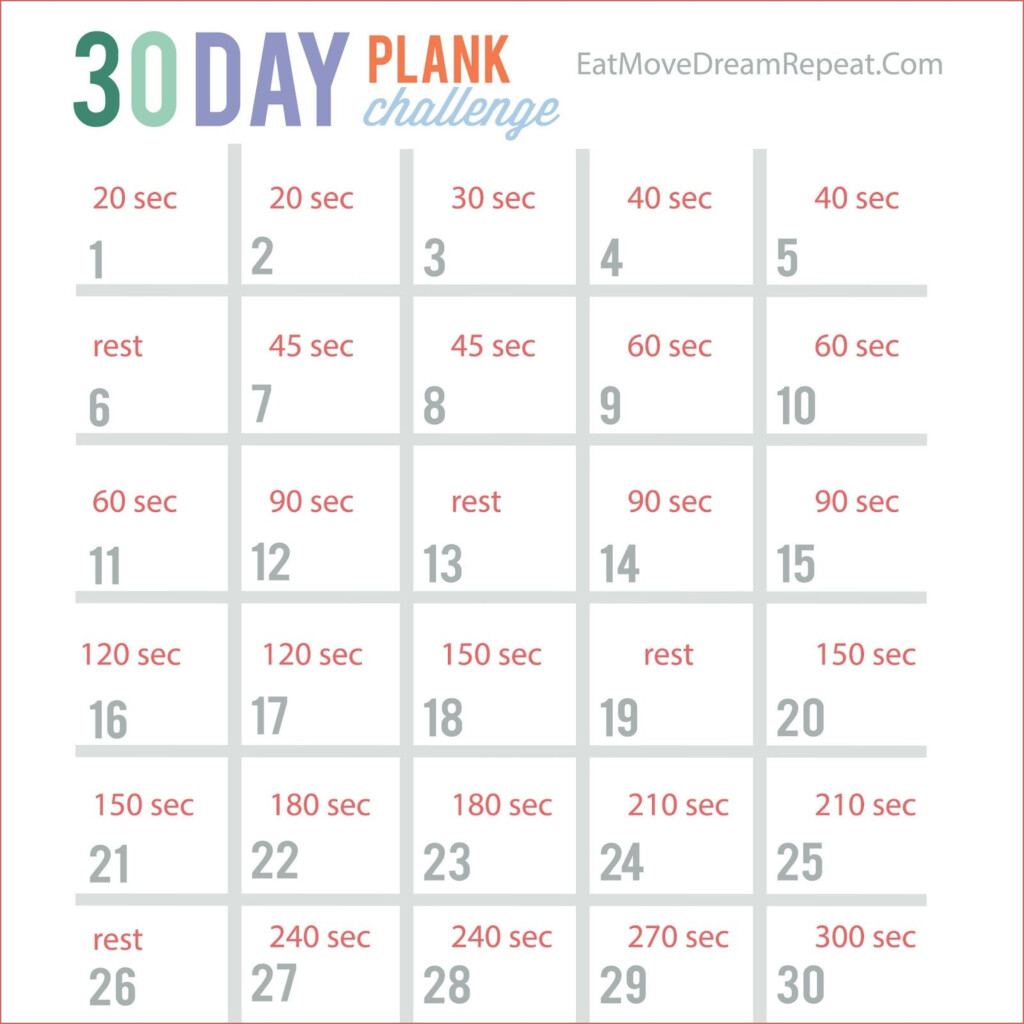 Free Printable 30 Day Calendar 30 Day Plank Challenge Plank 