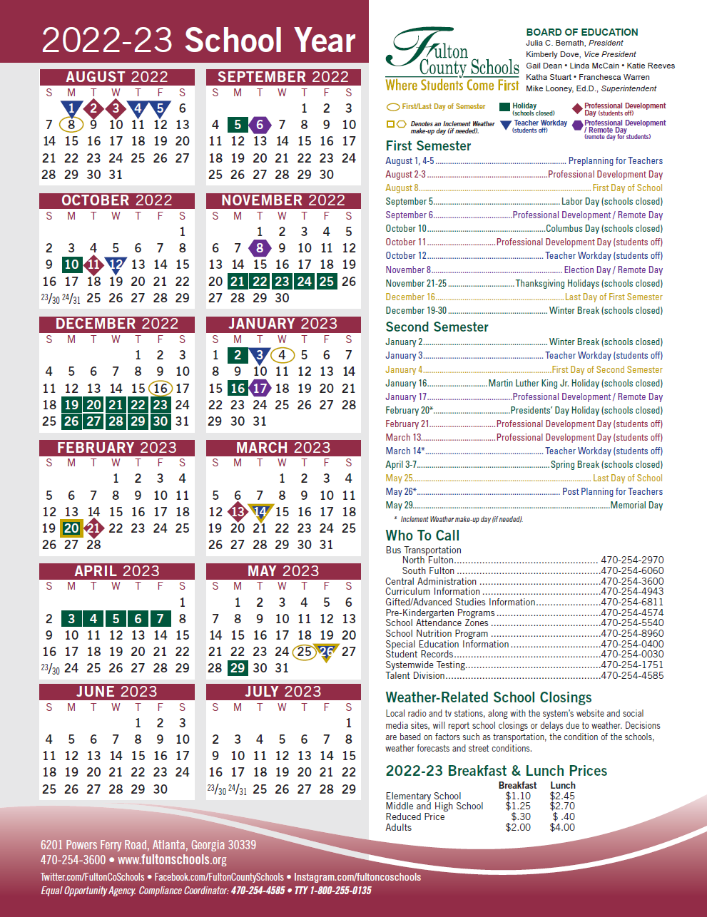 Fulton County School Calendar 2022 Schoolcalendars From Fulton County