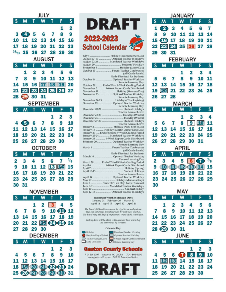 Gaston County Schools Calendar 2022 2023 In PDF