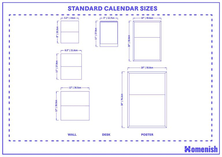 Guide To Standard Calendar Size with Drawings Homenish