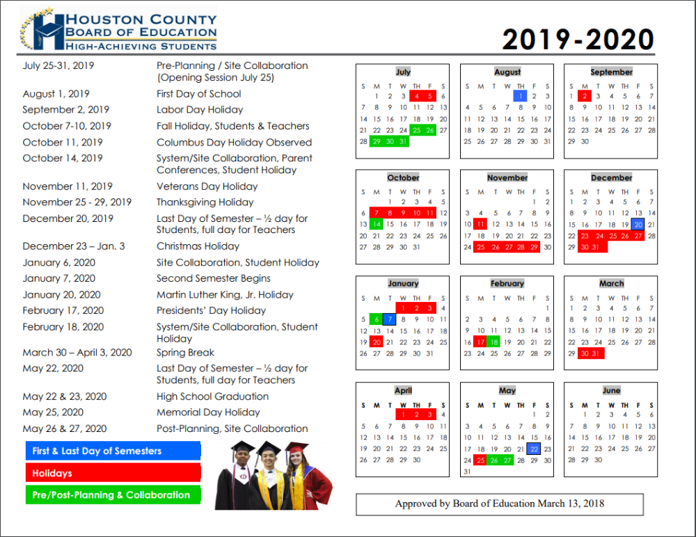 HCBOE Calendars School Calendars Houston County Schools School