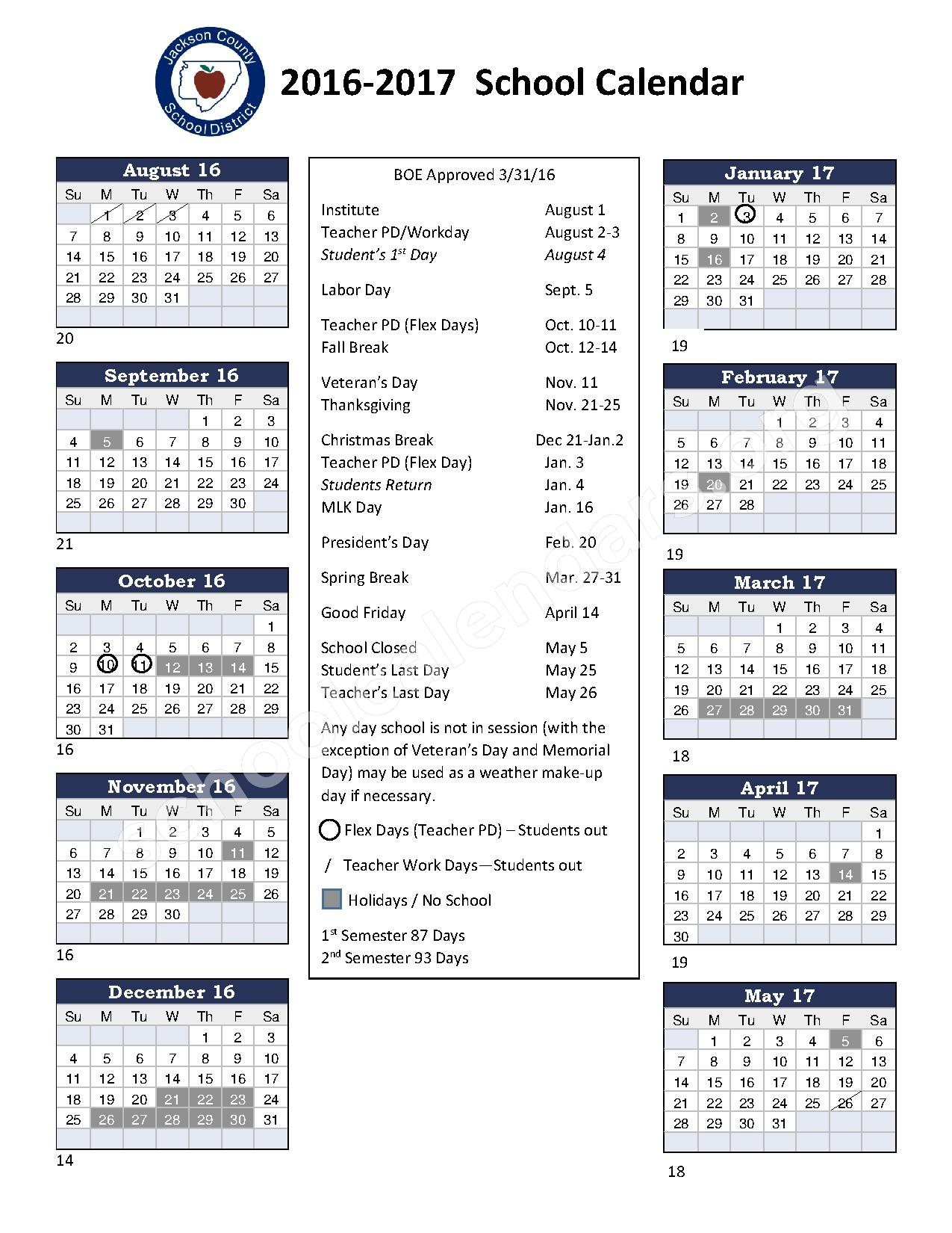 Jackson County Schools Calendars Scottsboro AL