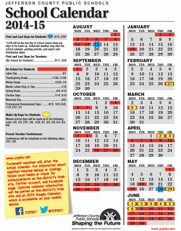 Jefferson County Public Schools Calendar School Calendar Master 