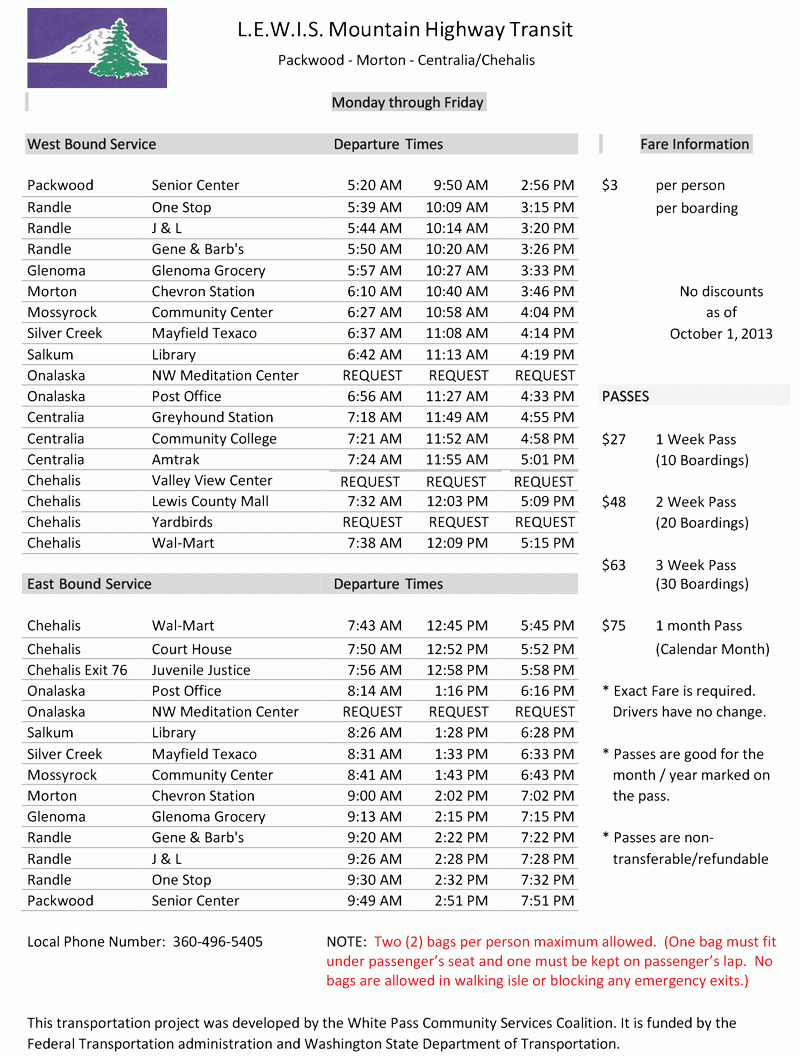 LCMT Transit Schedule