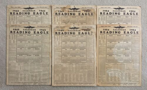 LOT 1940 54 Vintage 6pc READING EAGLE NEWSPAPER CALENDAR Berks County 