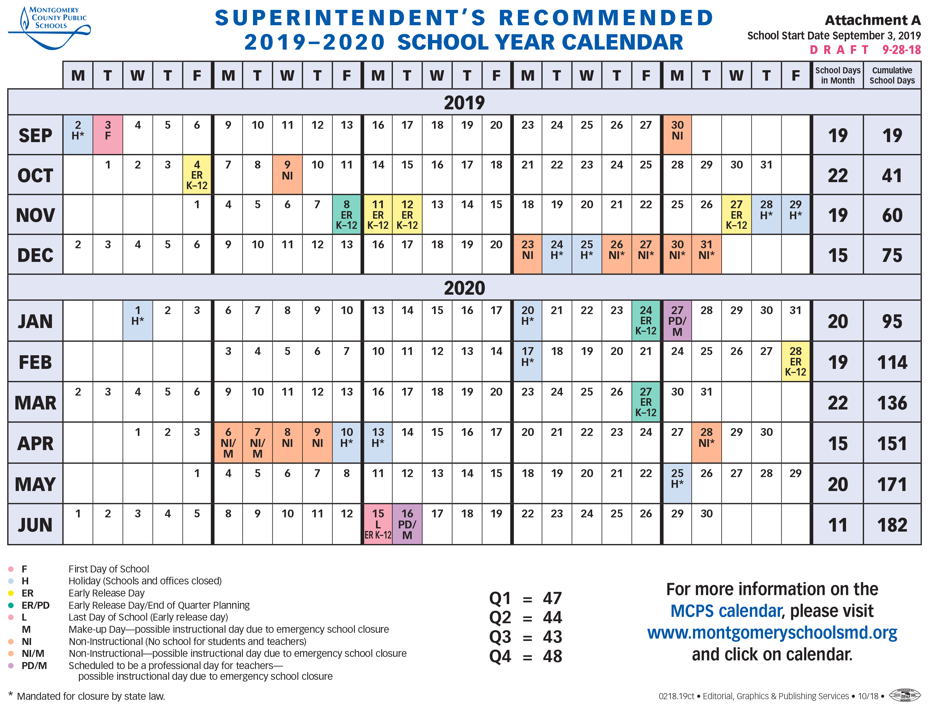 Montgomery County Public Schools Calendar 2019 School Calendar