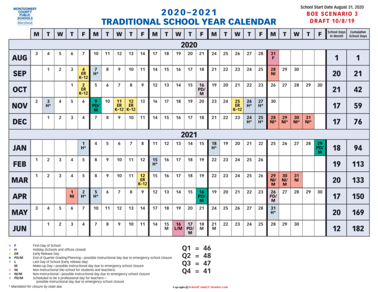 Montgomery County Public Schools County School Calendar