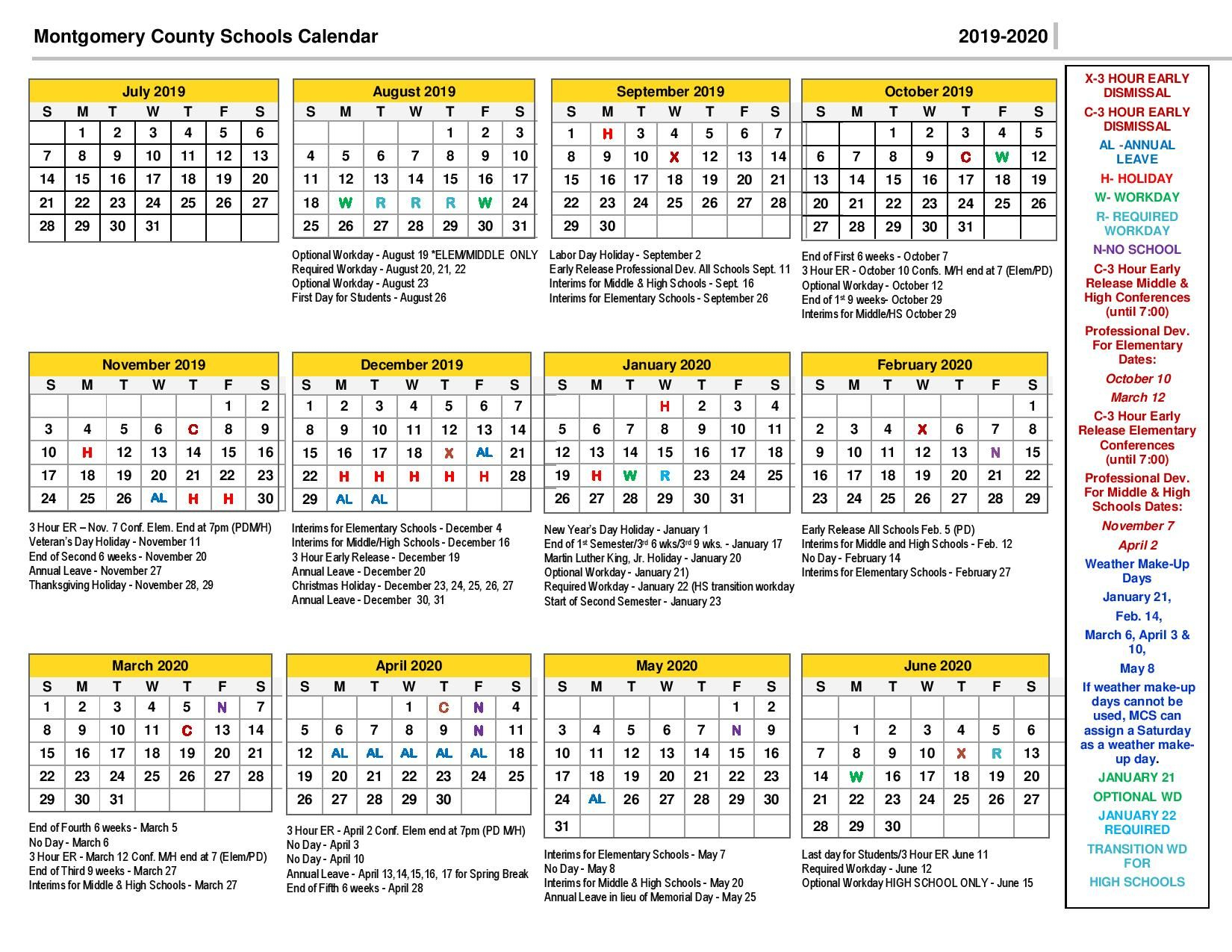 Montgomery County School Calendar With Holidays Https www