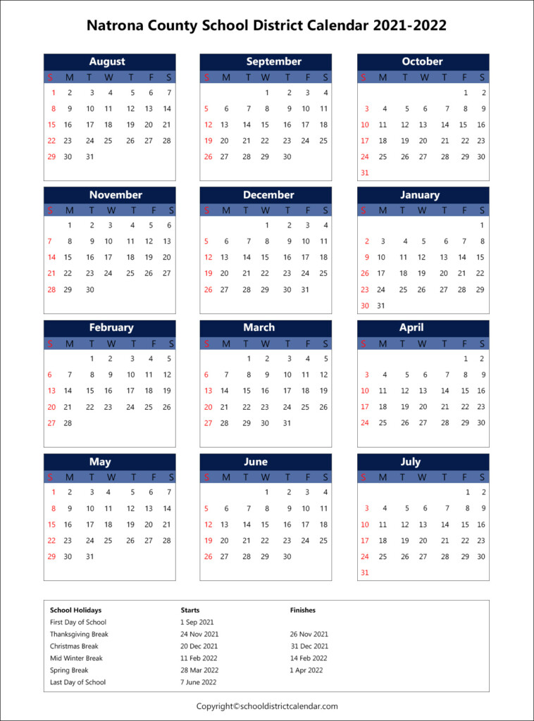 Natrona County School District Calendar Holidays 2021 2022