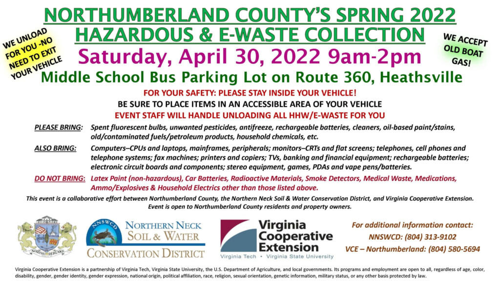 Northumberland County Spring 2022 Hazardous Waste E Waste Collection 