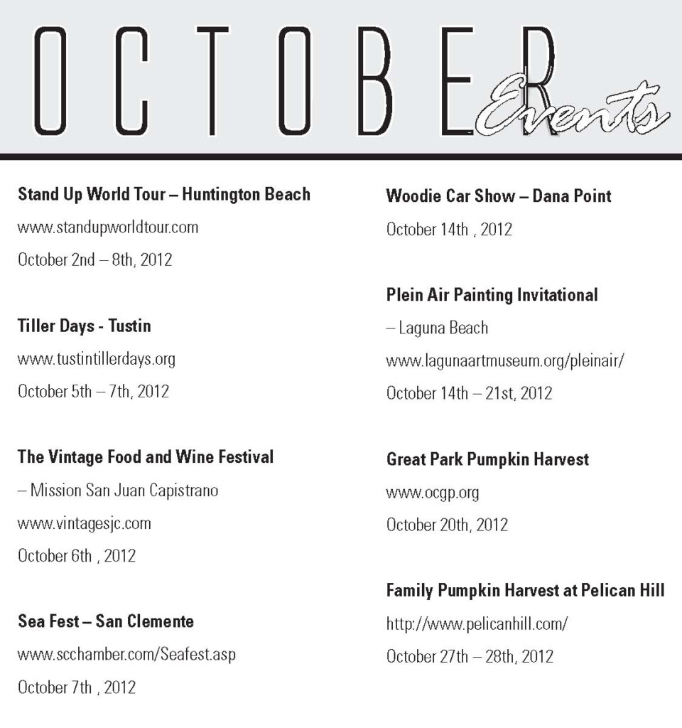 October 2012 Calendar Of Events In Orange County Northwood II 